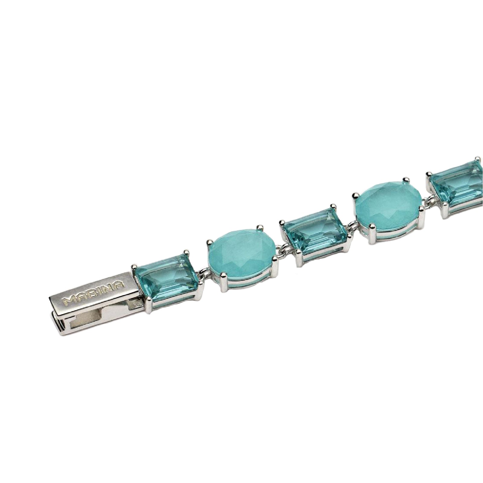 Bracciale Mabina in argento con glass e cristalli azzurri 18 cm