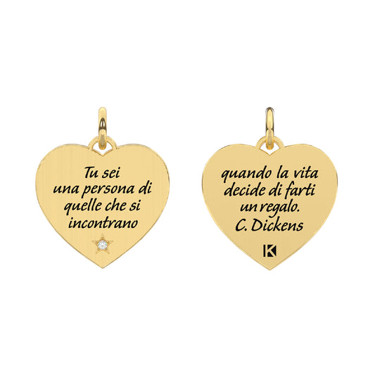 Charm cuore Kidult By You acciaio satinato dorato e cristalli MISURA UNICA