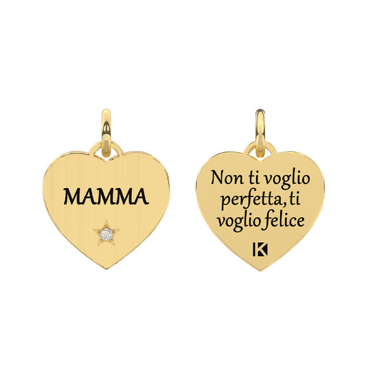 Charm mamma Kidult By You acciaio satinato oro e cristalli MISURA UNICA