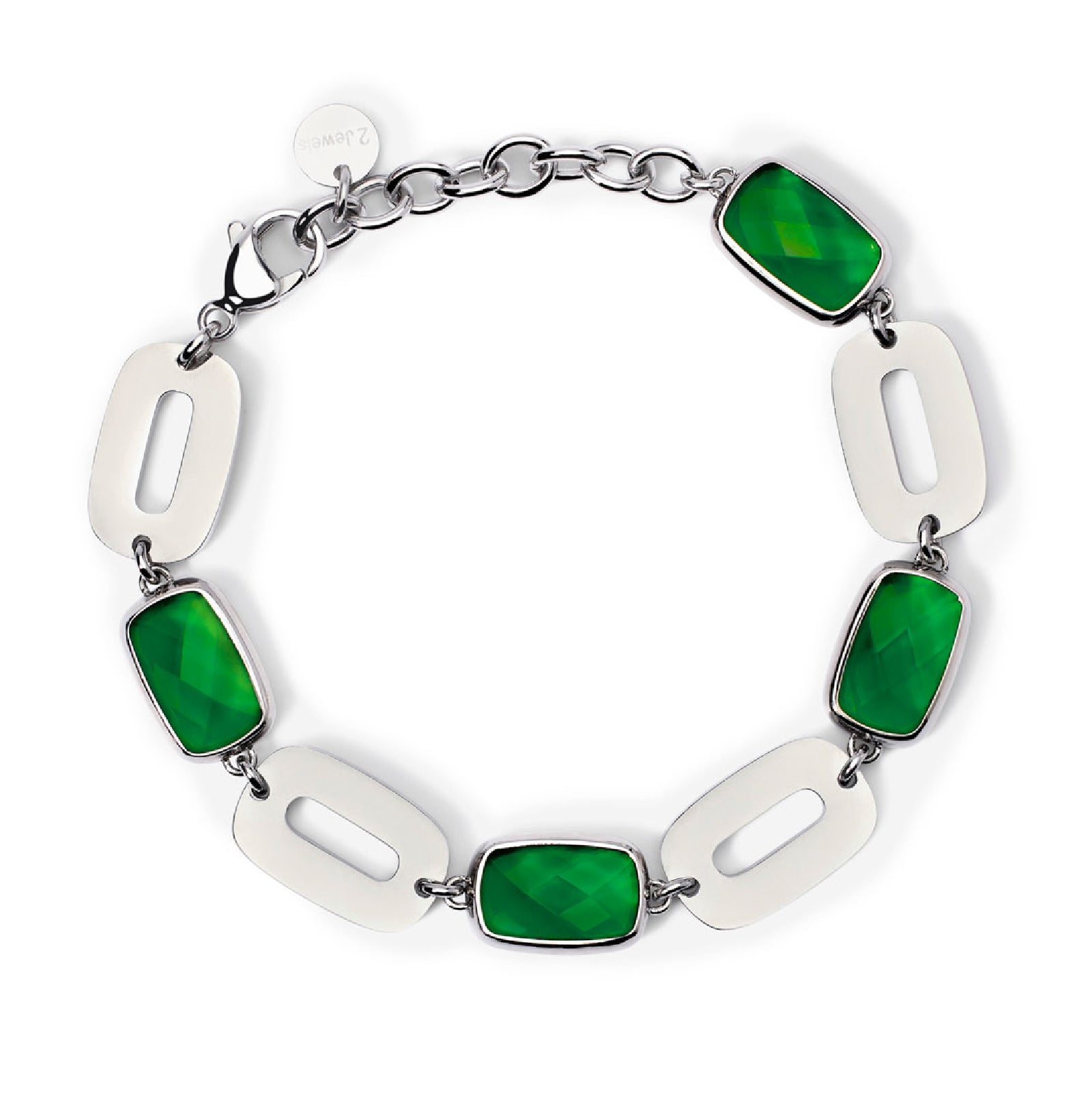 Bracciale 2Jewels in acciaio e glass di cristallo verde