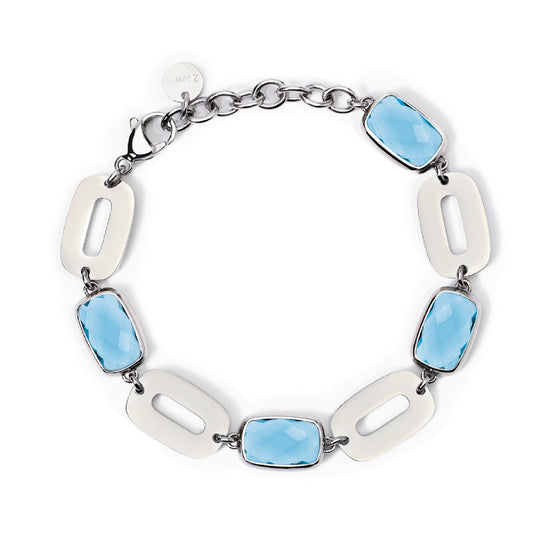 Bracciale 2Jewels in acciaio e glass di cristallo azzurro Regolabile 17-20 cm