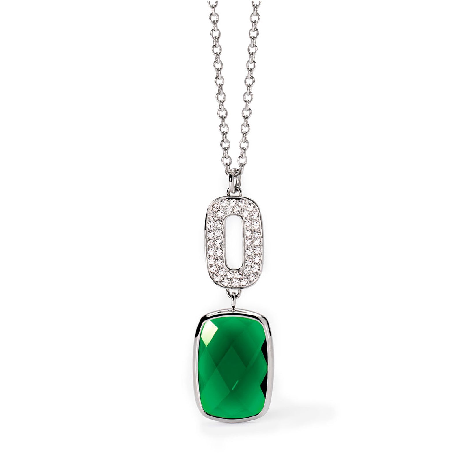 Collana 2Jewels in acciaio argento e cristallo verde