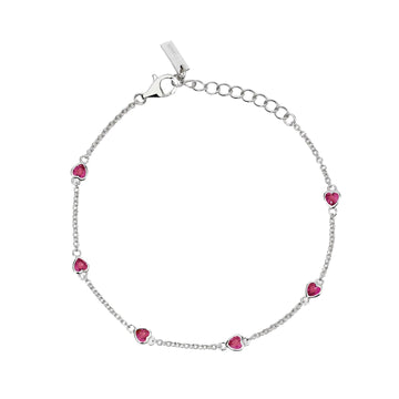 Bracciale da donna Mabina in argento con rubini a cuore Regolabile 16-19 cm