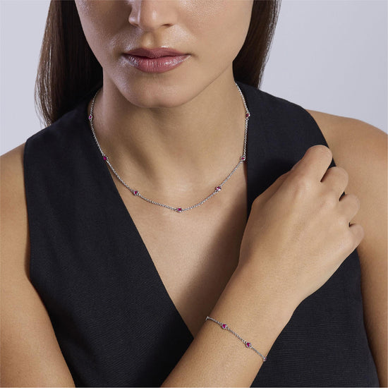 Collana da donna Mabina in argento con rubini a cuore MISURA UNICA