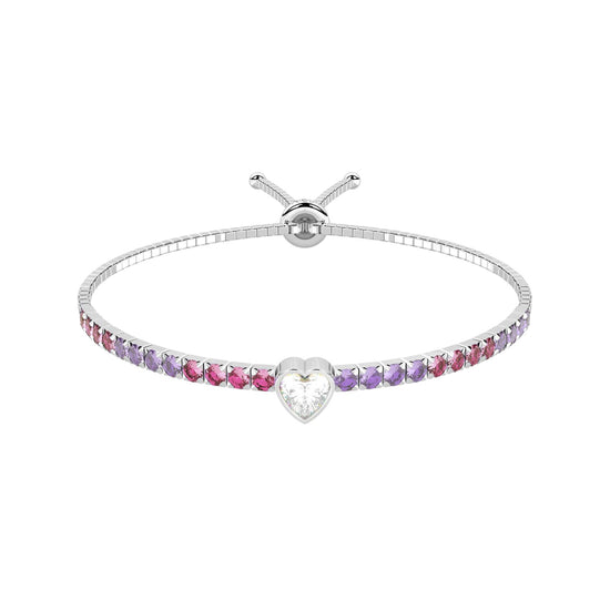 Bracciale donna Kidult in acciaio con cuore e cristalli Regolabile 16-25 cm