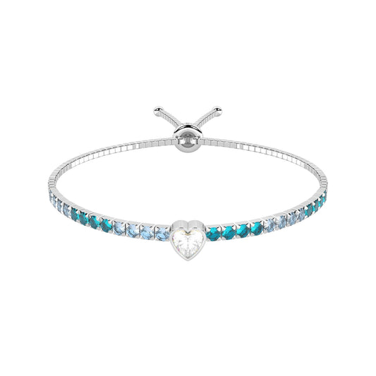 Bracciale Kidult acciaio con cuore e cristalli azzurri Regolabile 16-25 cm