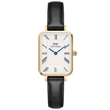 Orologio donna Daniel Wellington Petite acciaio oro pelle nera 20x26mm