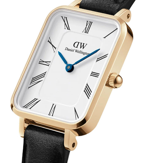 Orologio donna Daniel Wellington Petite acciaio oro pelle nera 20x26mm