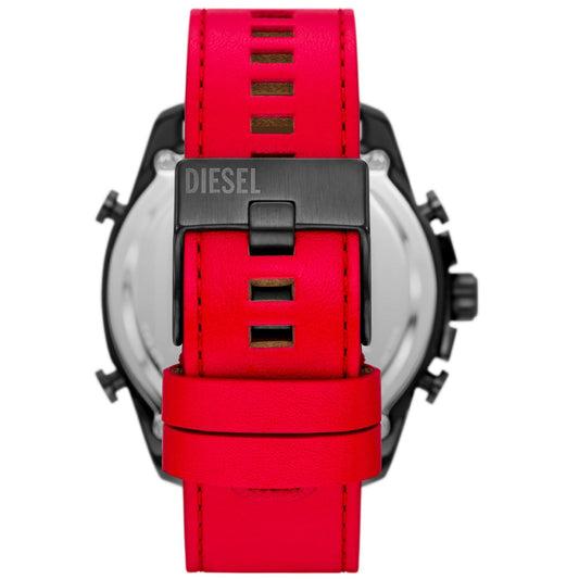 Orologio crono uomo analogico digitale Diesel Mega Chief cassa 51mm acciaio pelle rossa