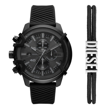 Cofanetto Diesel Griffed uomo orologio crono acciaio e silicone, e bracciale corda