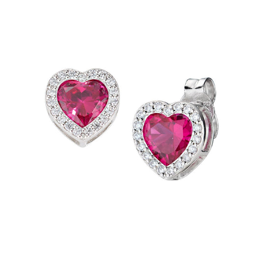 Orecchini lobo donna Amen Amore in argento a cuore con zirconi bianchi e rossi