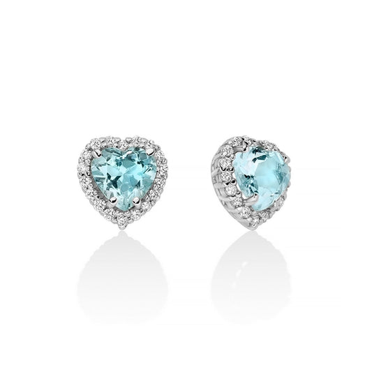 Orecchini donna Miluna oro bianco a cuore diamanti 0,144ct acquamarine 0,72ct