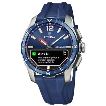 Orologio smartwatch uomo Festina cassa 44mm in titanio e gomma blu