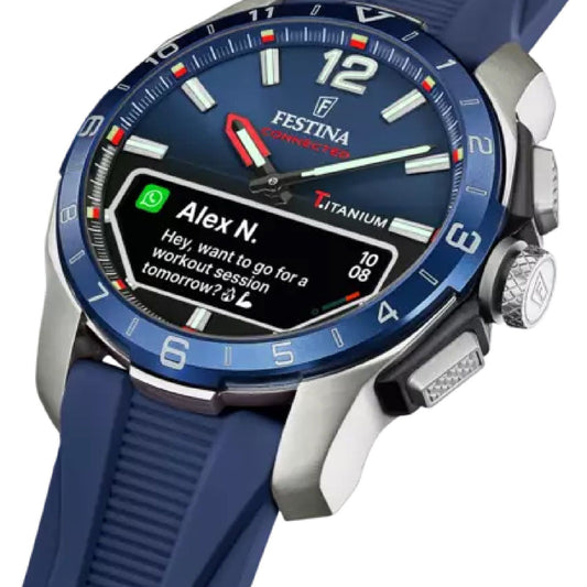 Orologio smartwatch uomo Festina cassa 44mm in titanio e gomma blu