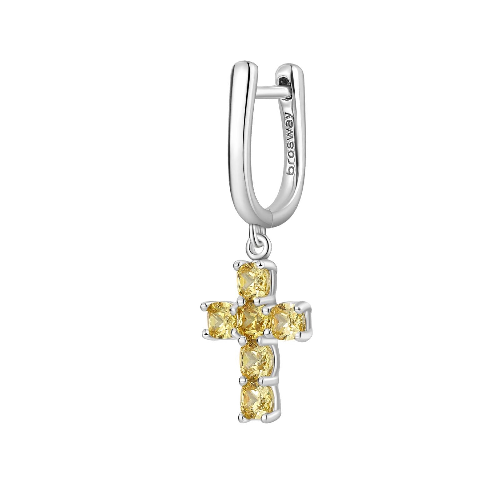 Orecchino pendente Brosway Fancy donna in argento con croce e zirconi gialli FEY09-1