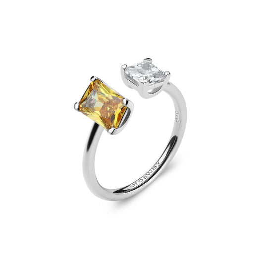 Anello aperto da donna Brosway Fancy in argento con zirconi bianco e giallo