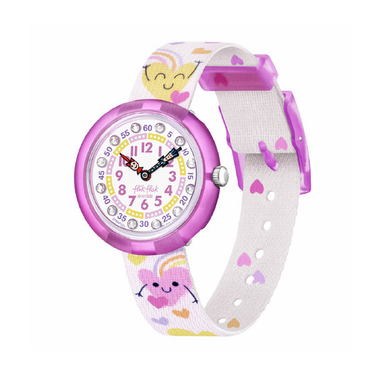 Orologio solo tempo Flik Flak in plastica rosa e bianca MISURA UNICA