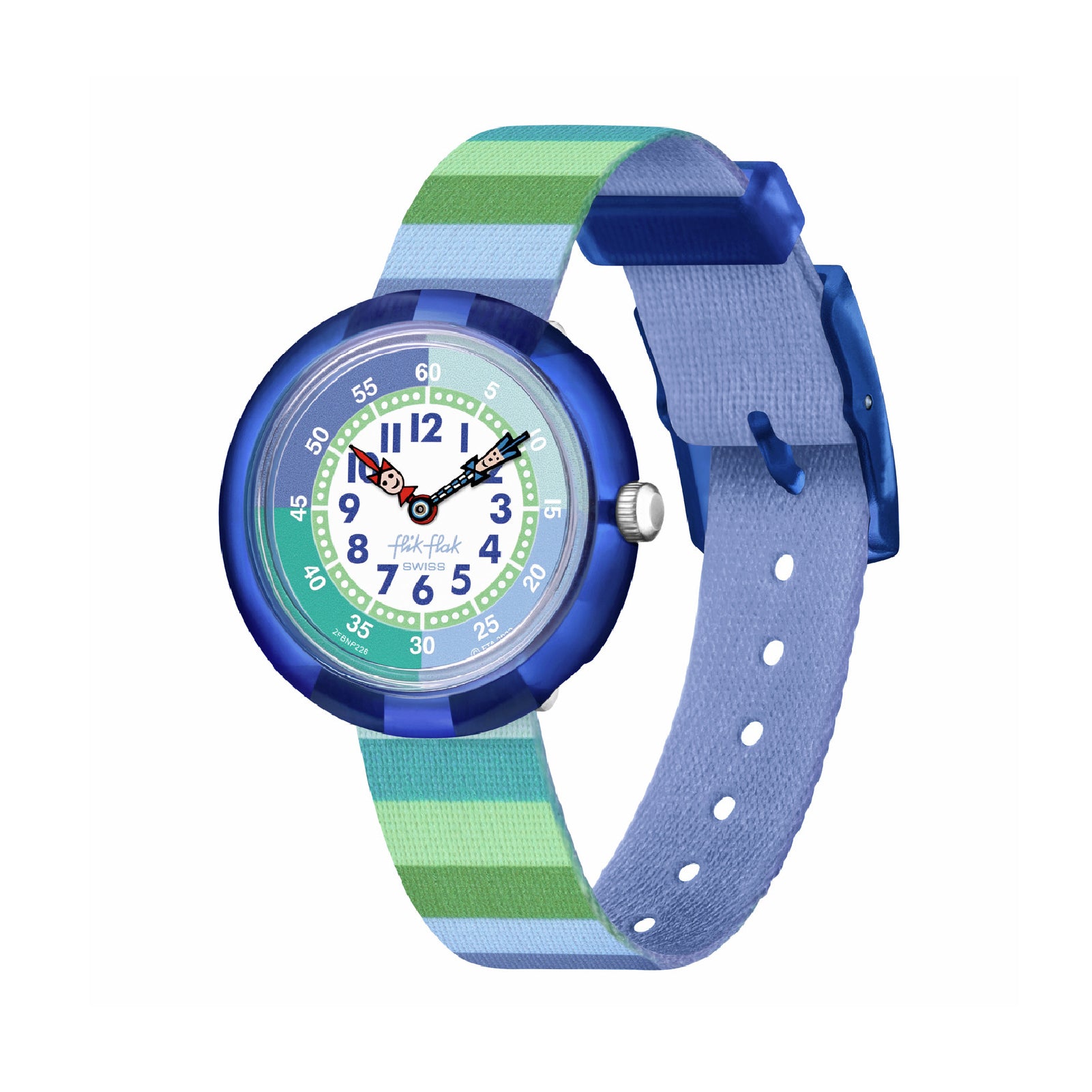 Orologio solo tempo Flik Flak in plastica blu e verde MISURA UNICA