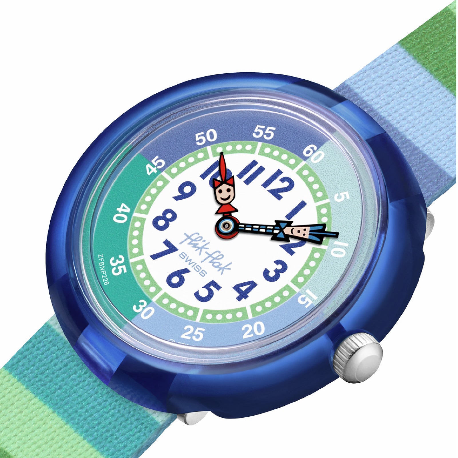 Orologio solo tempo Flik Flak in plastica blu e verde MISURA UNICA