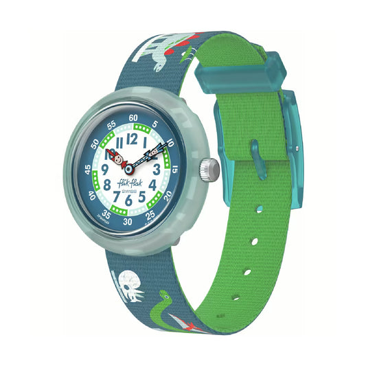 Orologio solo tempo Flik Flak color verde e blu da bambino MISURA UNICA