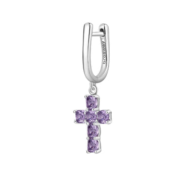 Orecchino pendente Brosway Fancy donna in argento con croce e zirconi viola