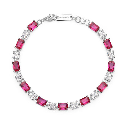 Bracciale tennis donna Brosway Fancy argento zirconi bianchi e rosso