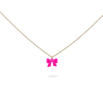 Collana donna Rue Des Mille Candy Bow in argento dorato con fiocco fucsia