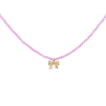 Collana donna Rue Des Mille Candy Bow argento dorato con fiocco e zirconi rosa