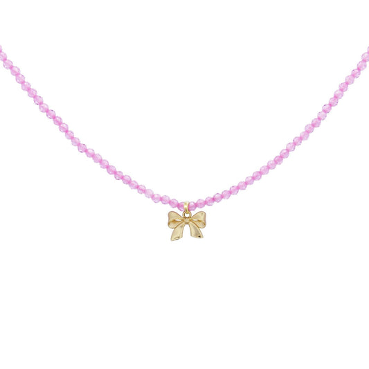 Collana donna Rue Des Mille Candy Bow argento dorato con fiocco e zirconi rosa