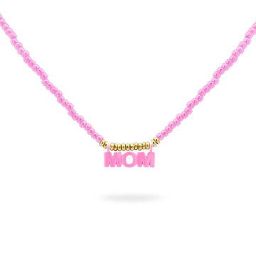 Collana elastica donna Rue Des Mille Mum Selection perline rosa e scritta MOM