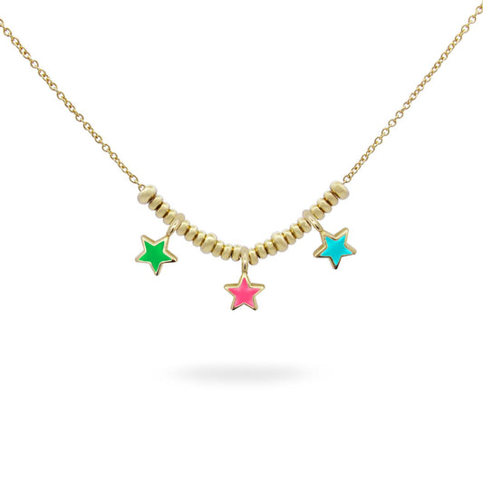 Collana donna Rue Des Mille ColorFun in argento dorato con tre stelle multicolor