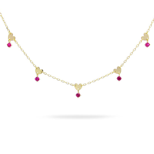 Collana donna Rue Des Mille Shapes in argento oro cuore e zirconi rossi