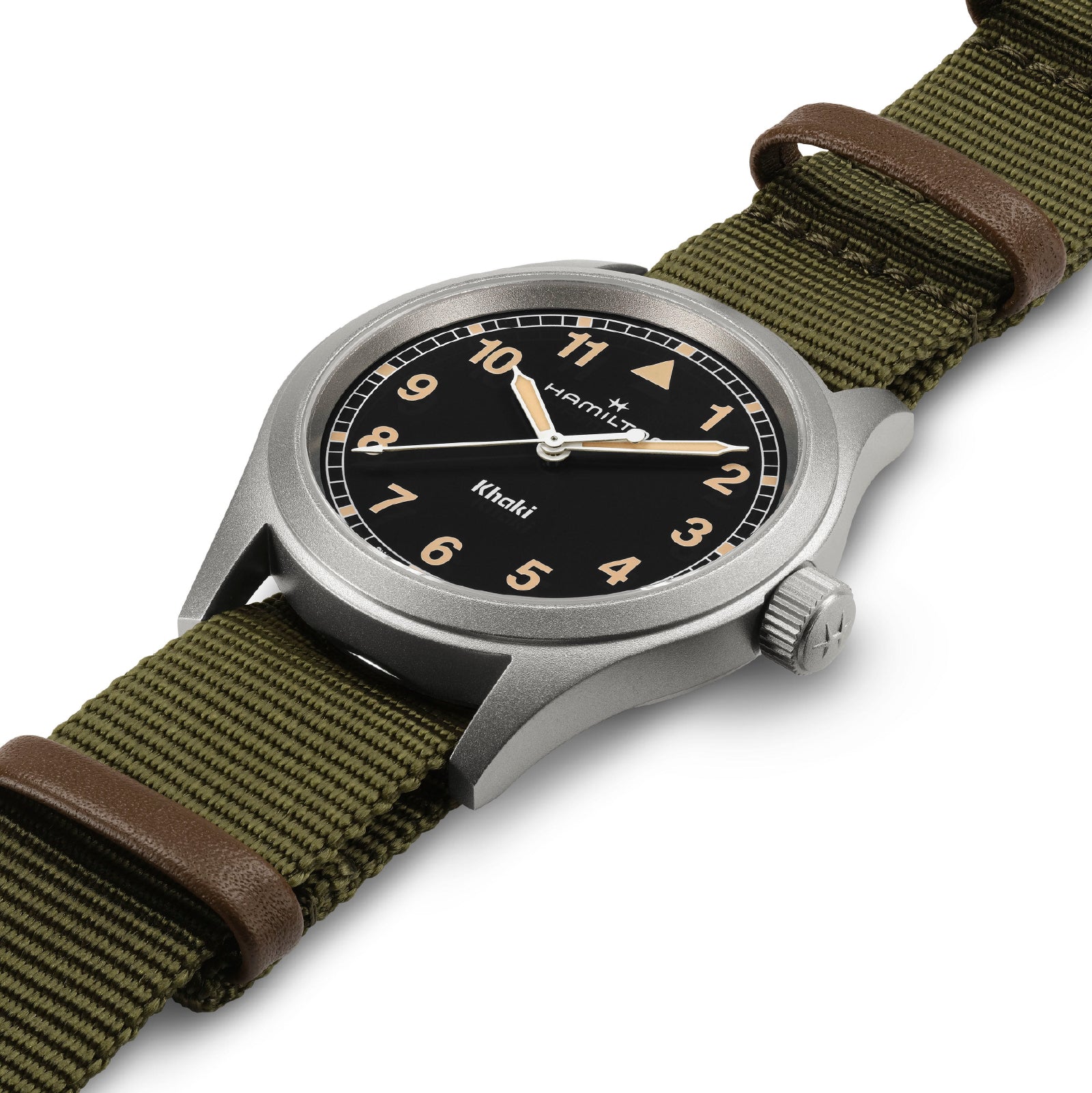 Orologio solo tempo Hamilton in acciaio tessuto khaki e nero