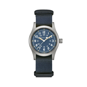 Orologio uomo Hamilton Khaki Field in acciaio e tessuto blu 38mm