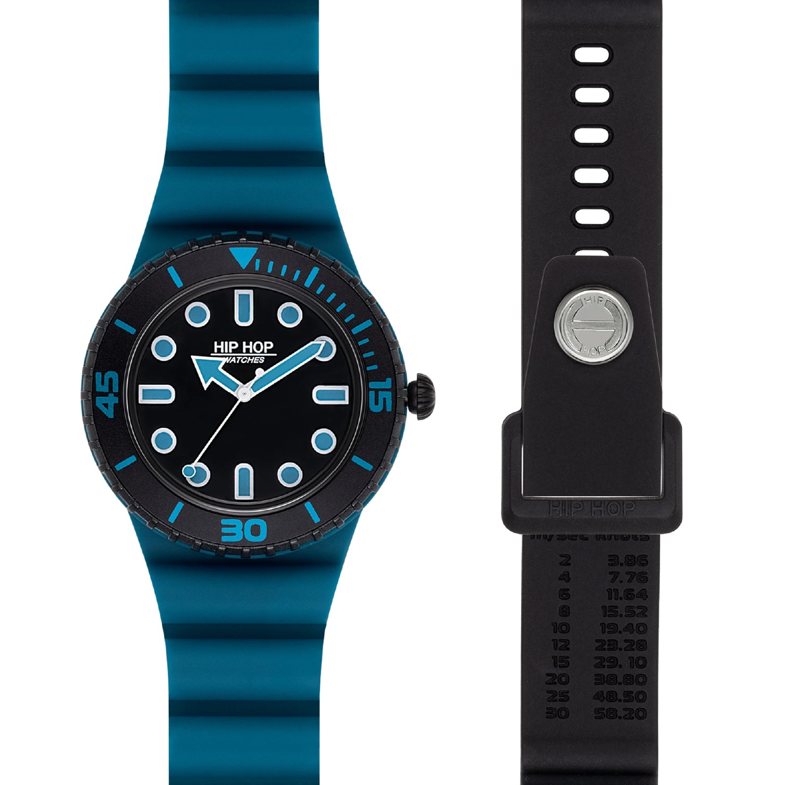 Orologio solo tempo unisex Hip Hop silicone blu e nero HH.HWU1232