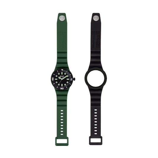 Orologio solo tempo unisex Hip Hop silicone verde e nero HH.HWU1236