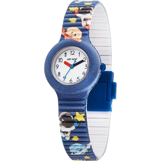 Orologio solo tempo Hip Hop Kids Fun bambino silicone, tessuto blu con pianeti