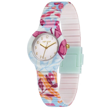 Orologio da donna Hip Hop Clori Light Blue cassa 32mm e tessuto con fiori