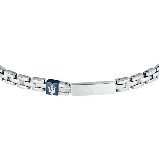 Bracciale catena uomo Maserati Iconic in acciaio con targa e logo blu