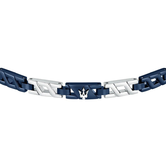 Bracciale Maserati Iconic acciaio con tre maglie blu