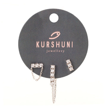 Set orecchini asimmetrici donna Kurshuni Gleam argento con catene e zirconi bianchi