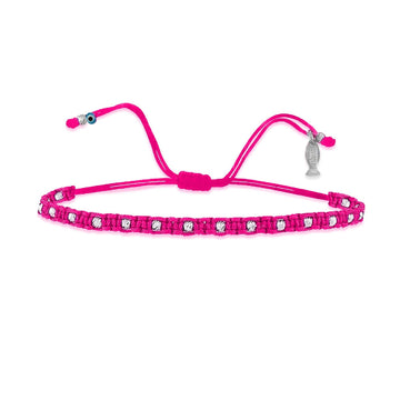 Bracciale donna Kurshuni Neon Pop cordino rosa neon sfere argento