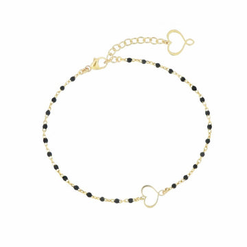 Bracciale Maman et Sophie argento con smalto nero e cuore Regolabile 16,5-20,5 cm