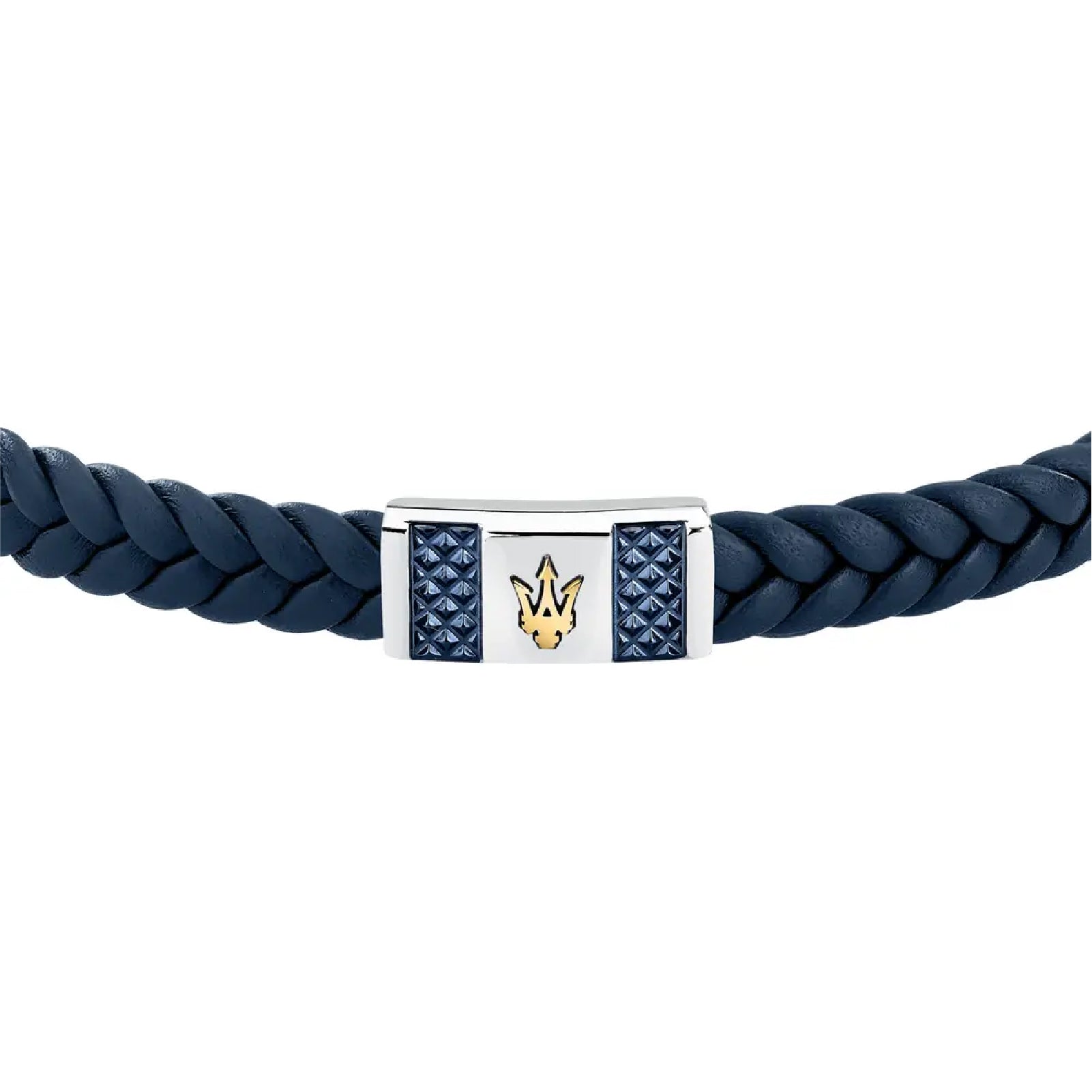 Bracciale Maserati in acciaio e pelle naturale argento e blu Regolabile 19-20 cm