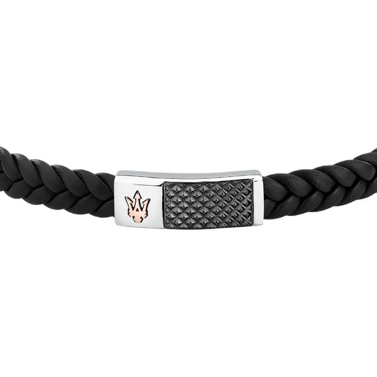 Bracciale Maserati in pelle riciclata color argento e nero Regolabile 19-20 cm