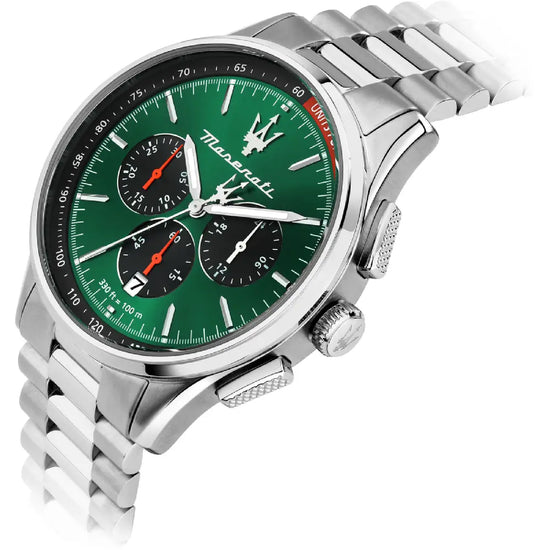 Orologio cronografo Maserati in acciaio argento e verde M.R8873624002