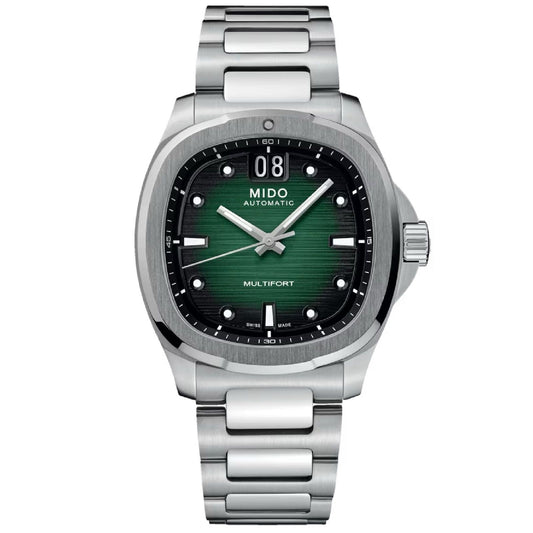 Orologio automatico Mido Multifort TV Big Date uomo acciaio verde datario riserva 80H M0495261109100-1