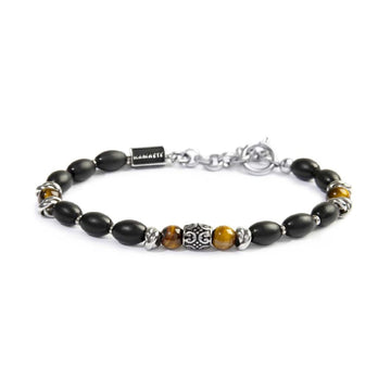 Bracciale Marlù in acciaio con onice nera ovale unisex Regolabile 17,5-21,5 cm