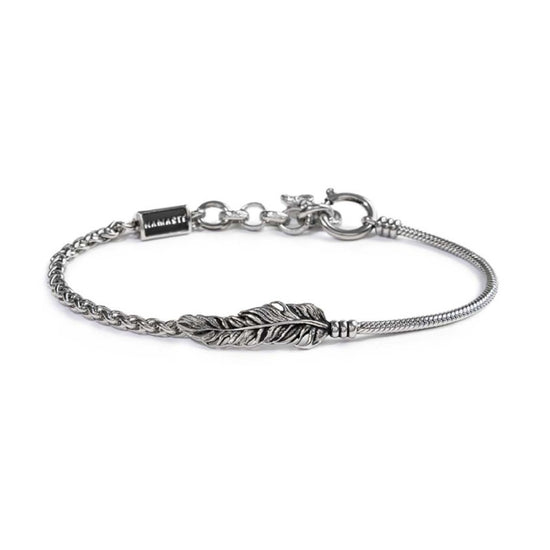 Bracciale catena Marlù realizzato in acciaio 316L con piuma Regolabile 17,5-21,5 cm