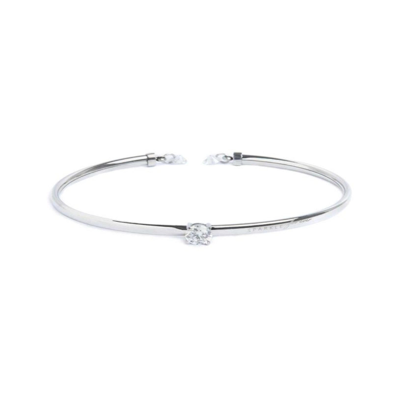 Bracciale rigido Marlù in acciaio con zircone bianco centrale Rigido